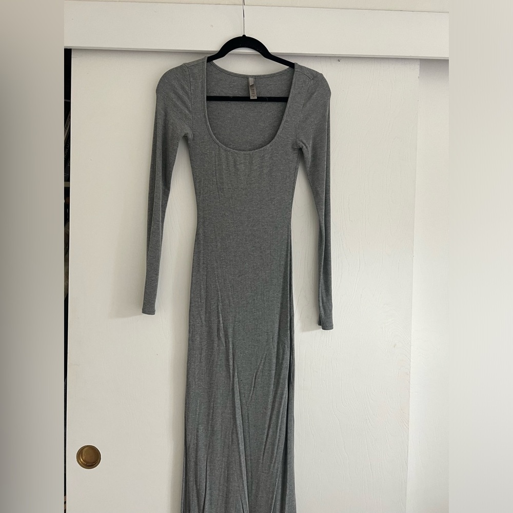 SKIMS Soft Lounge grey Long Sleeve ribbed dress